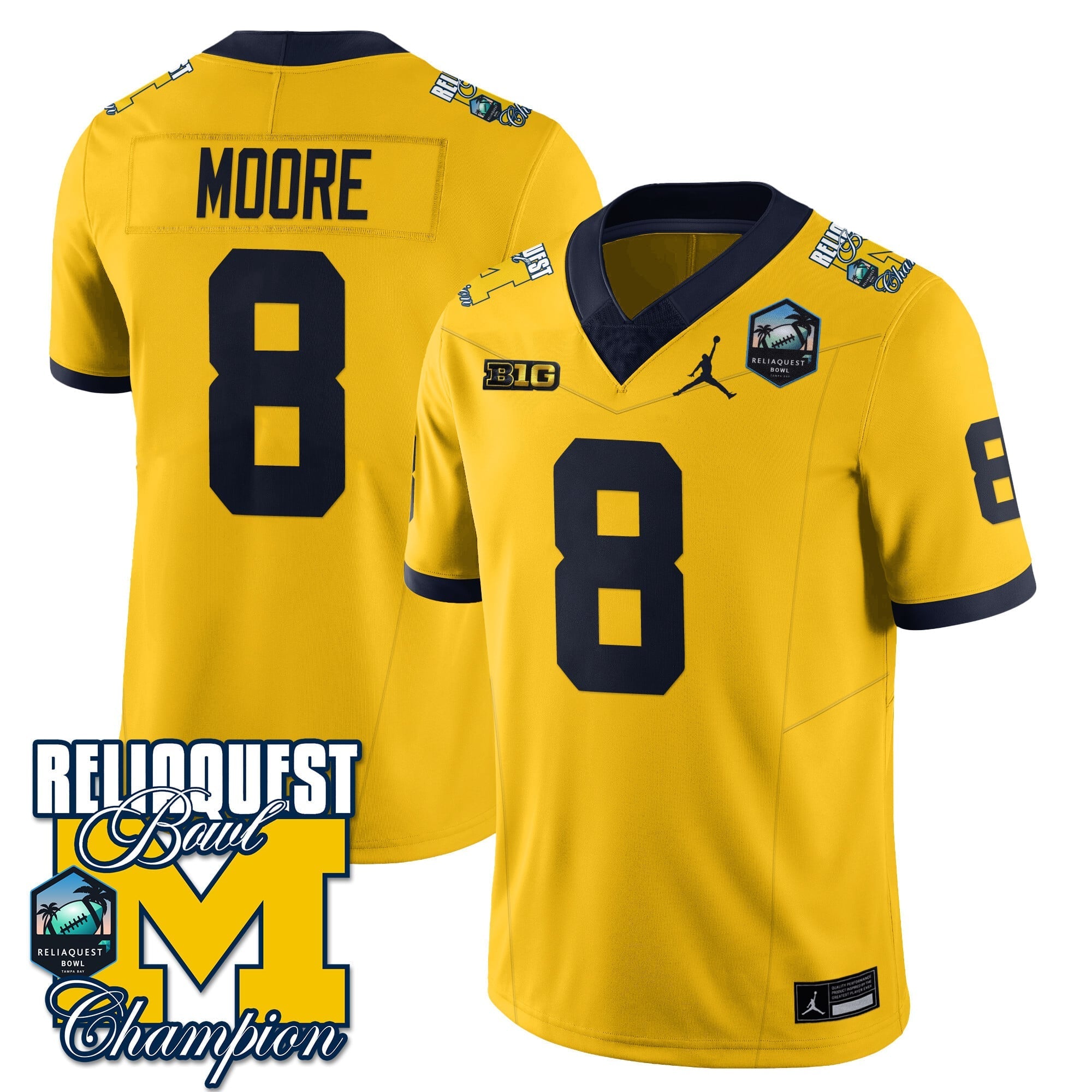 Men's Michigan Wolverines 2024 ReliaQuest Bowl Champions Jersey - All Stitched