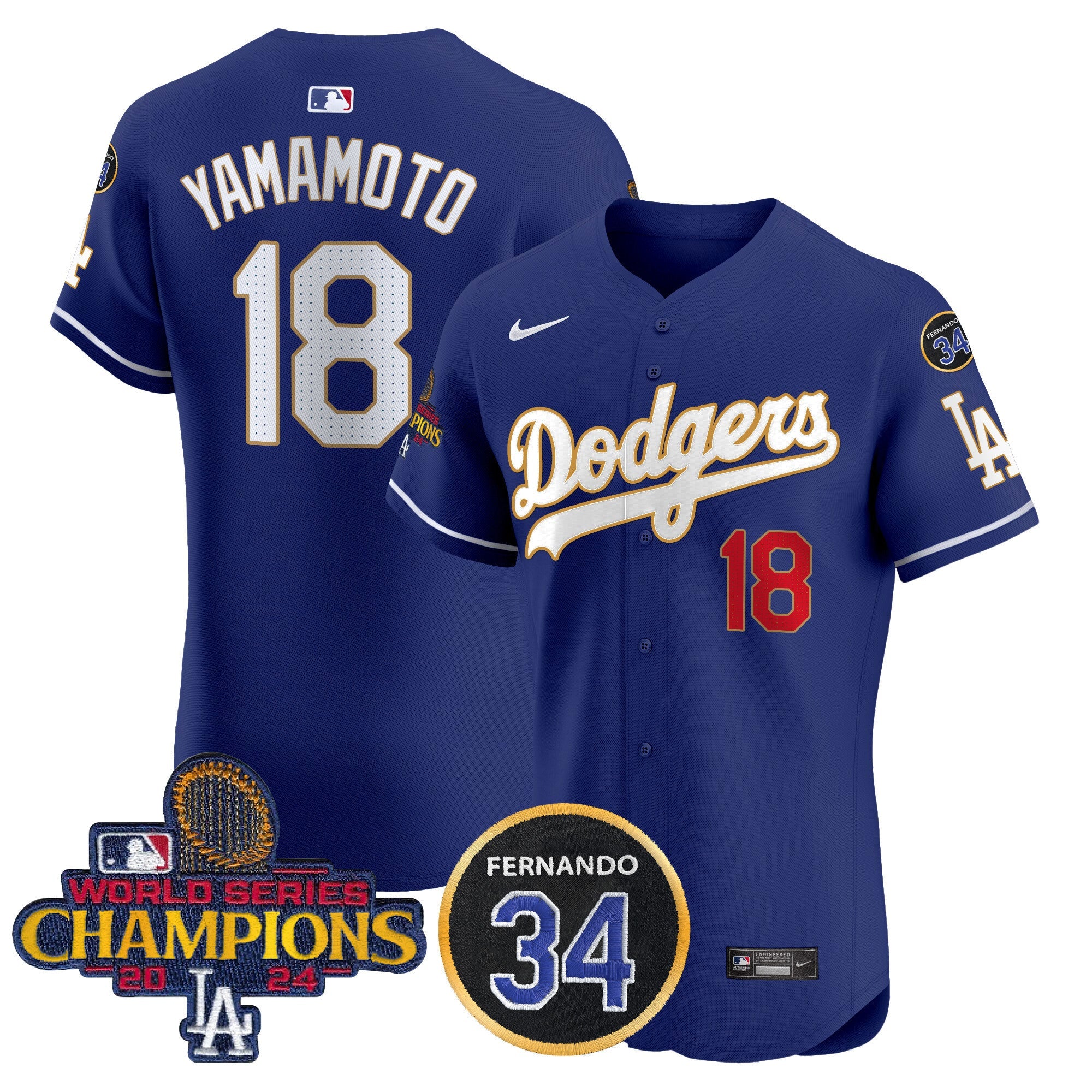 Men's Dodgers 2024 World Series Champions Gold Trim Vapor Premier Elite Jersey V2 - All Stitched