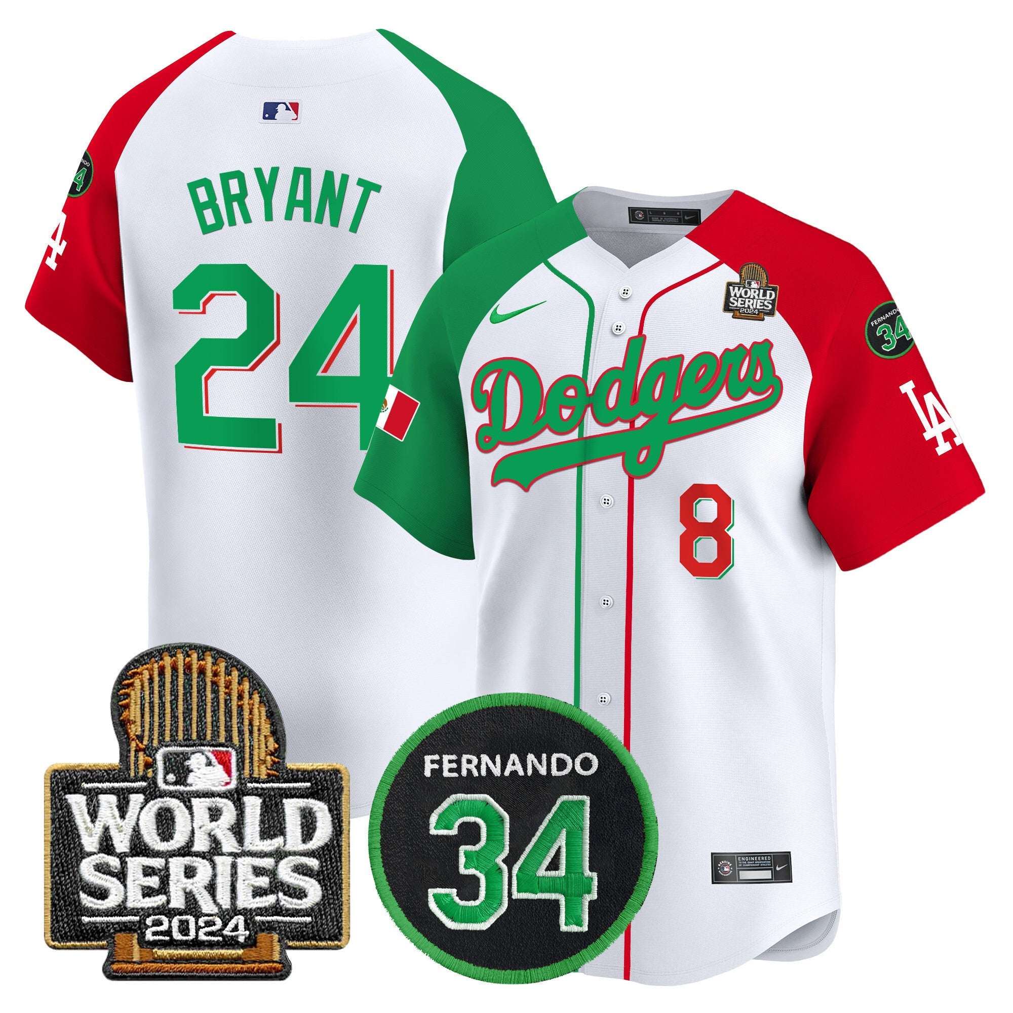 Men's Dodgers Mexico Fernando Memorial & 2024 World Series Patch Vapor Premier Limited Jersey V3 - All Stitched