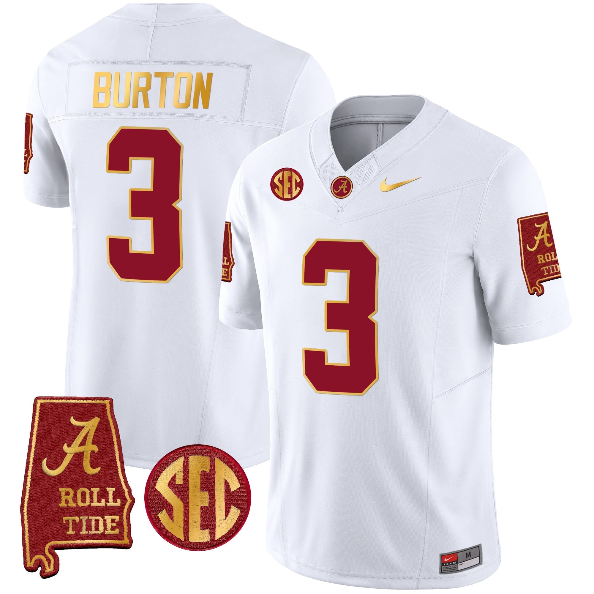 Men's Alabama Crimson Tide Gold Trim Vapor Jersey V2 - Alabama Map - All Stitched