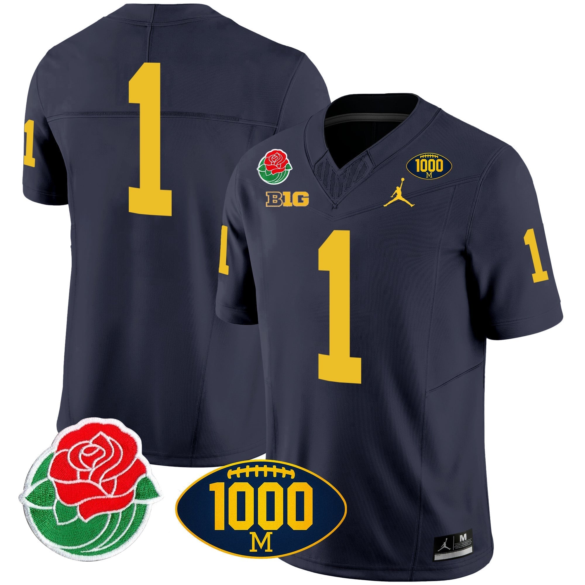 Men's Michigan Wolverines Rose Bowl & 1000 Wins Patch Vapor Jersey - All Stitched