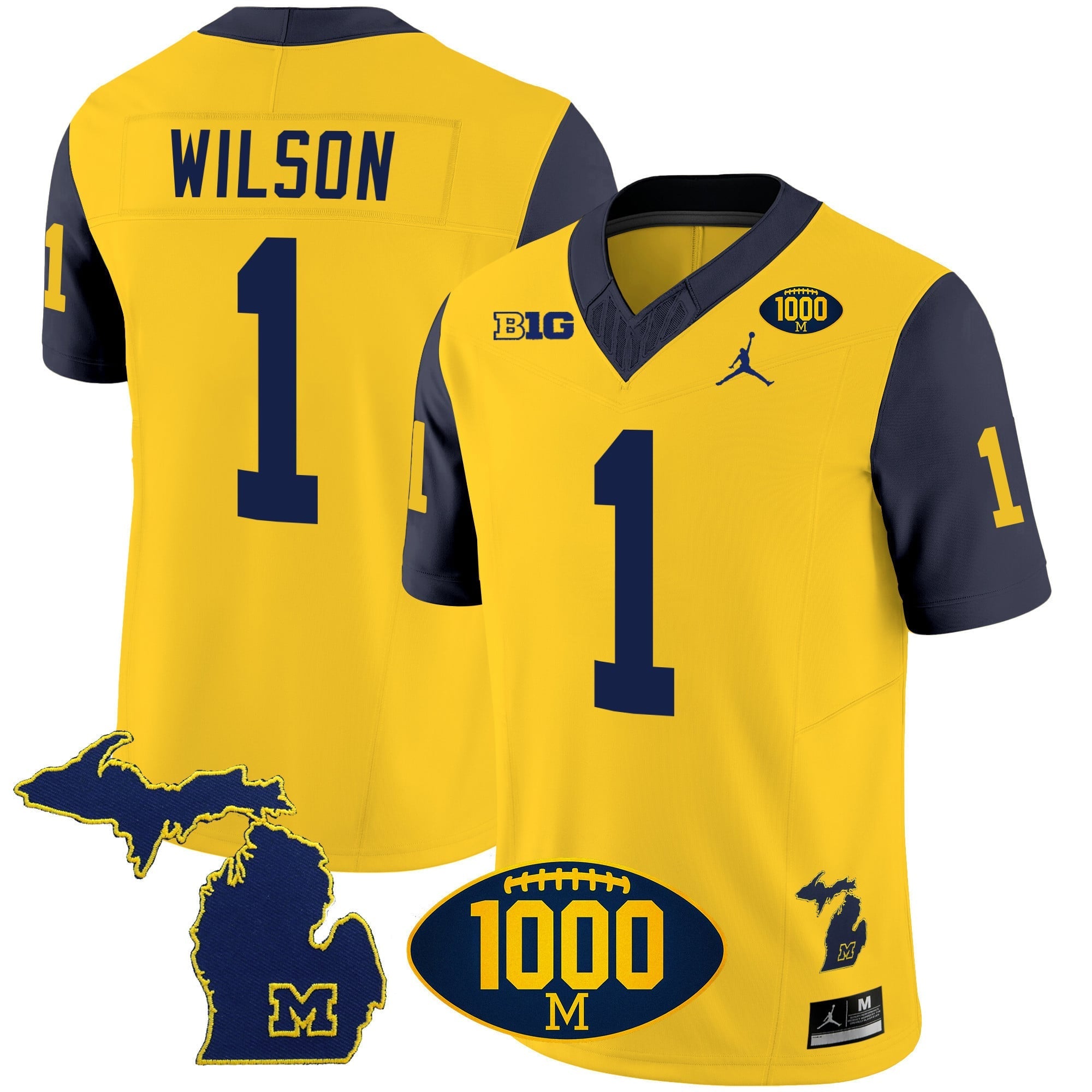 Men's Michigan Wolverines 1000 Wins Patch Vapor Jersey V3 - All Stitched