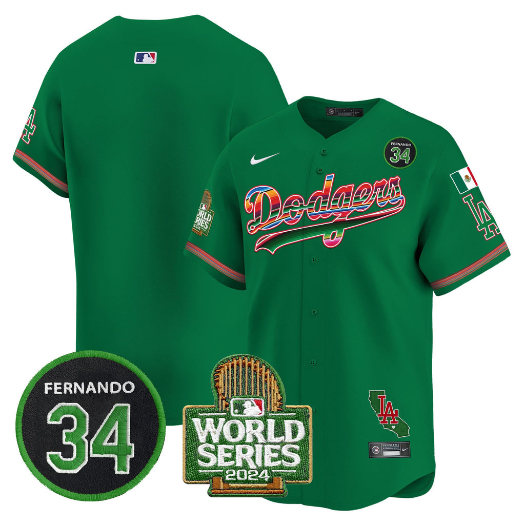 Men's Dodgers Mexico Fernando Memorial & 2024 World Series Patch Vapor Premier Limited Jersey - All Stitched